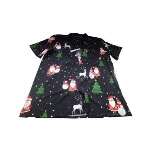 MoLokai Men's Black Holiday Print Shirt Green Trees Santa Deer Christmas New XL
